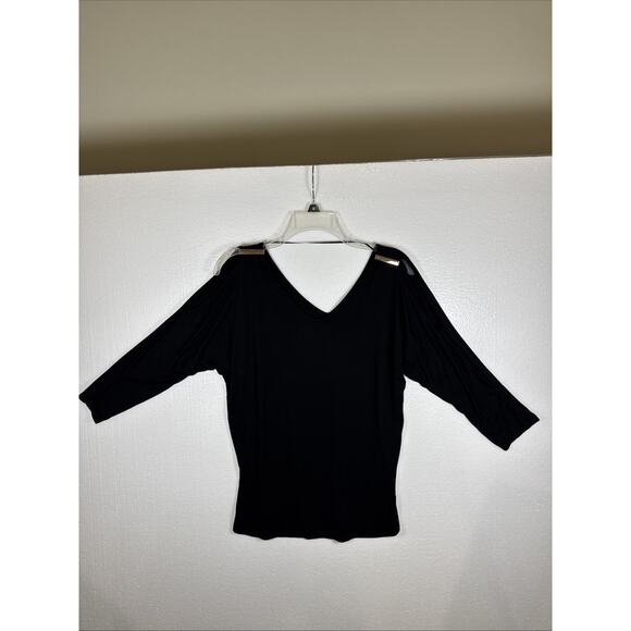 CABLE & GAUGE BLACK 3/4 LENGTH SLEEVE BAND WAISTED TOP SIZE MEDIUM - Picture 1 of 12